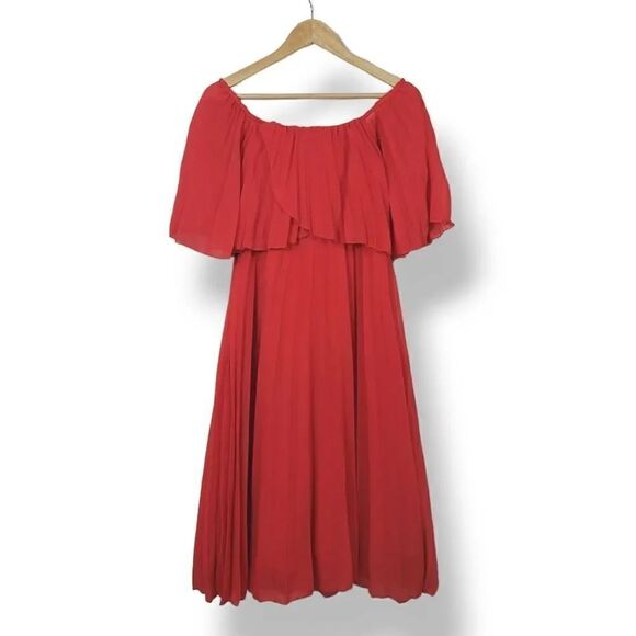 NEW ASOS Design Pleated Bandeau Double Layer Midi Dress in Soft Red Size 4 - Picture 1 of 9